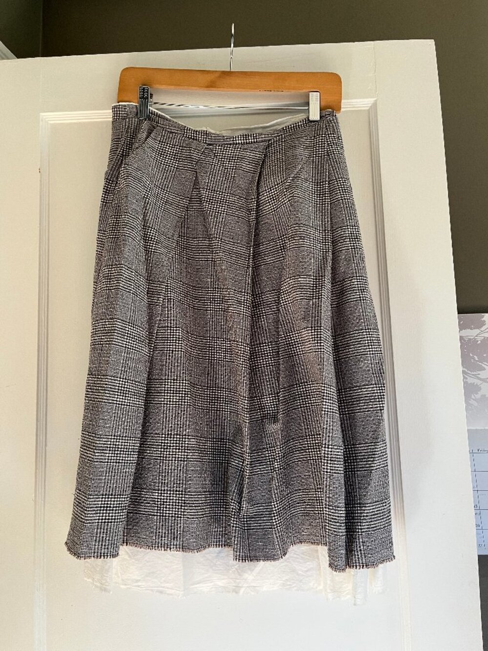 H+ Hannoh Wessel Midi Grey Plaid Seersucker Skirt